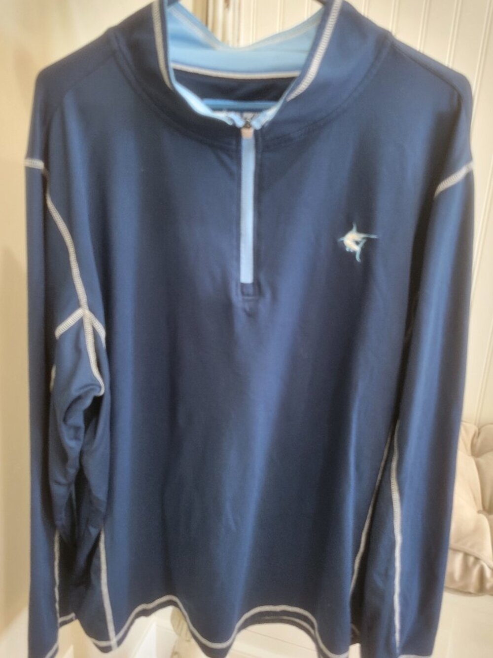 Men's White Water 1/4 Zip Performance Pullover Size XXL 2XL Marlin Logo Blue